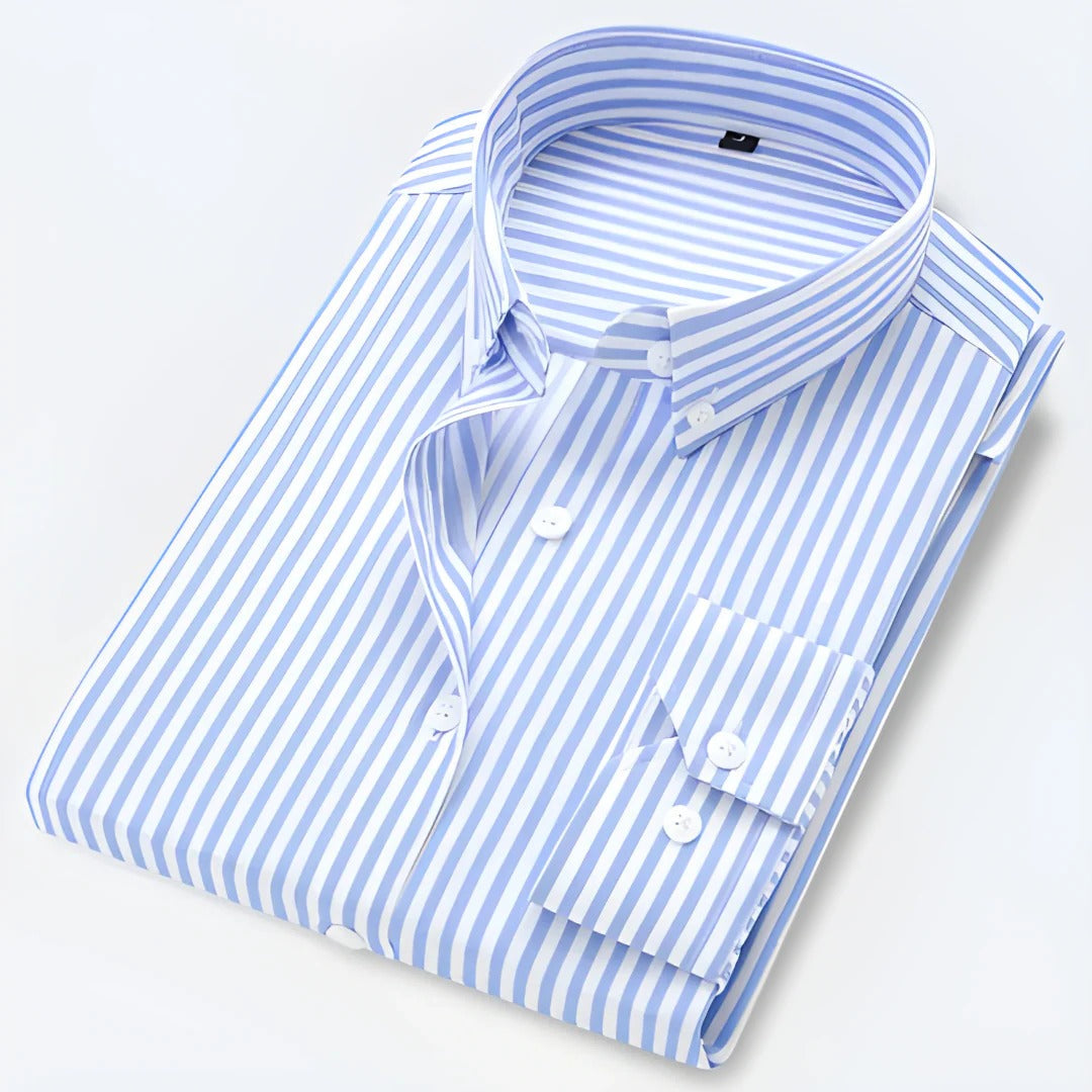 Street-Wave Mens Classic Long Sleeve Striped Button Down Collar Shirt For Office And Casual Wear
