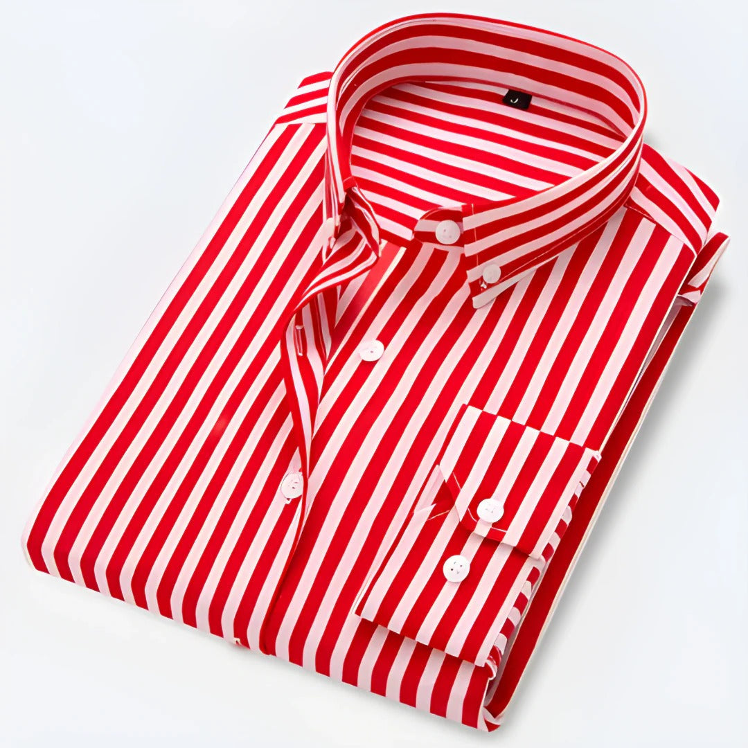 Street-Wave Mens Classic Long Sleeve Striped Button Down Collar Shirt For Office And Casual Wear