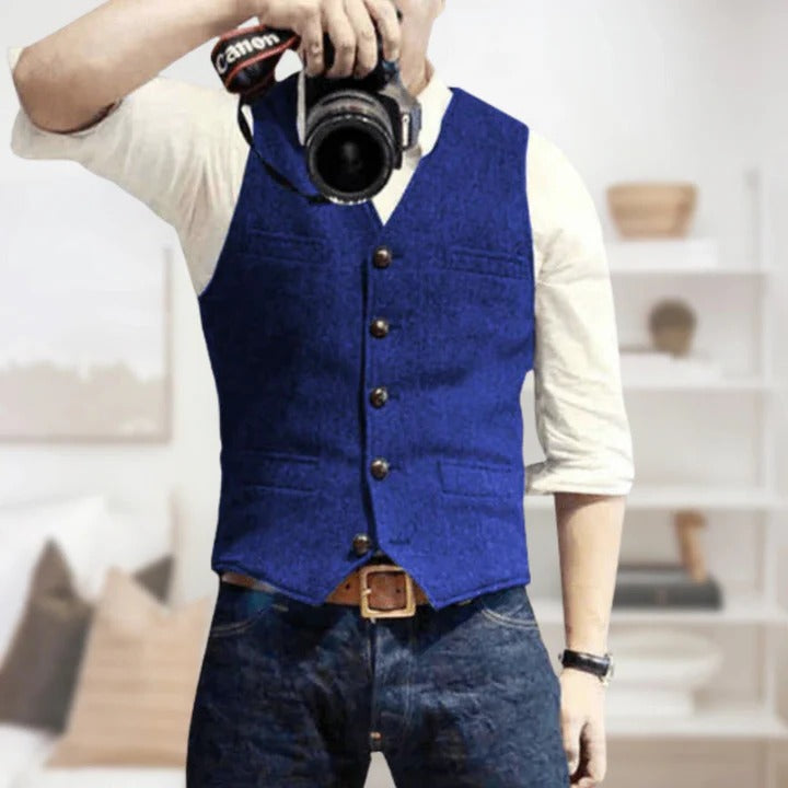 Men's Sleeveless Vintage Denim Vest with Button Front Placket for Modern Layering