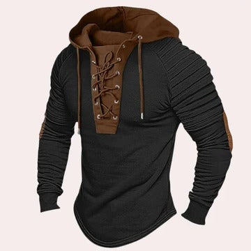 Street-Wave Mens Lace Up Hooded Sweatshirt With Modern Lace Neckline For Everyday Comfort