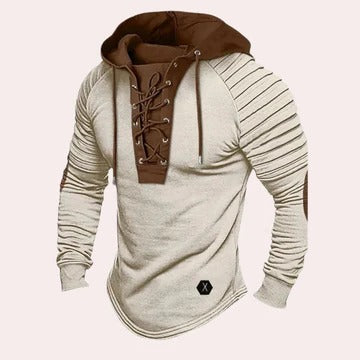 Street-Wave Mens Lace Up Hooded Sweatshirt With Modern Lace Neckline For Everyday Comfort