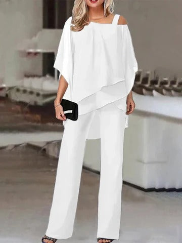 Women’s Layered Cold-Shoulder Pant Set