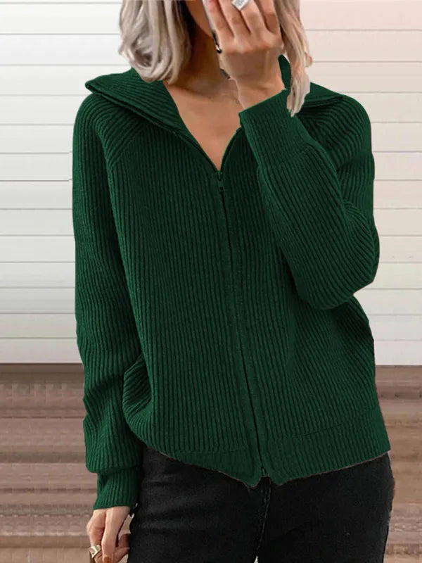 Streetwave Ribbed Knit Cardigan With Zip For Women Soft Stylish Layering Essential