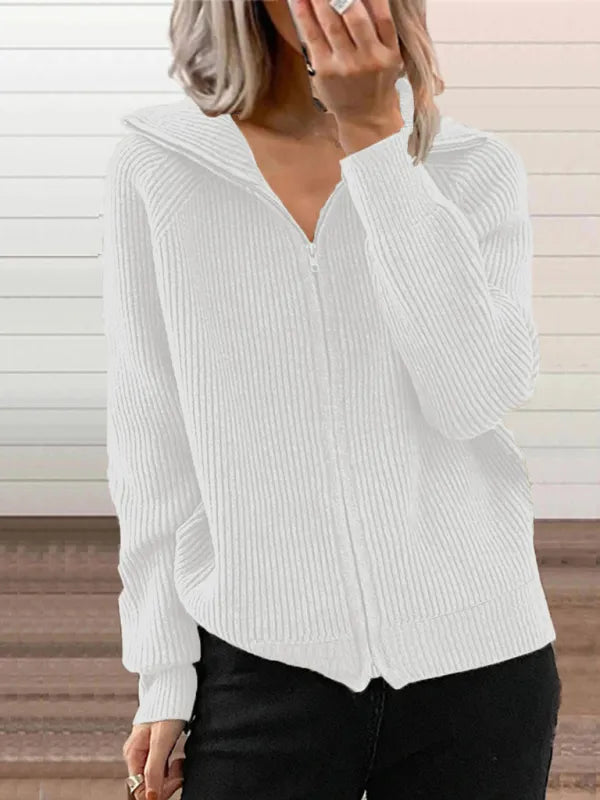 Streetwave Ribbed Knit Cardigan With Zip For Women Soft Stylish Layering Essential