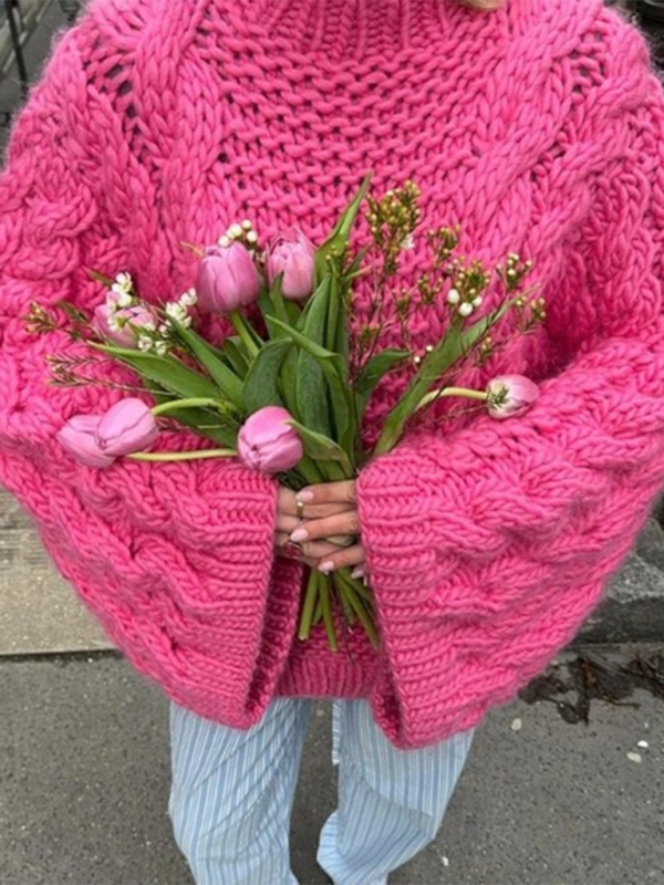 Street-wave Cable Knit Sweater For Women Cozy Oversized Fit Winter Warmth And Style