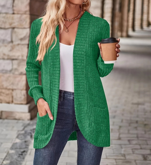 Street-wave Fleece Cardigan For Women Soft Knit Open Front Layering Cozy Autumn Wardrobe Essential