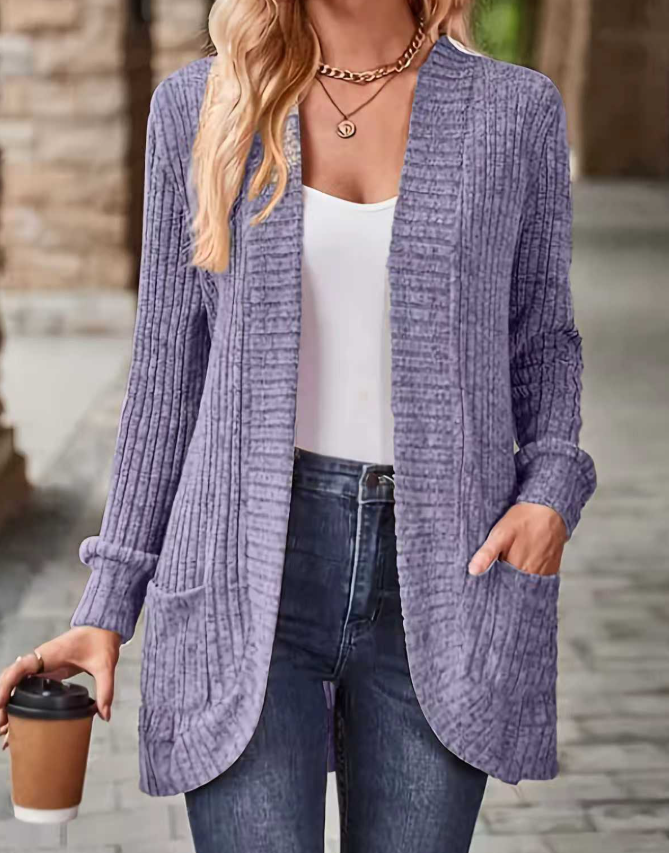 Street-wave Fleece Cardigan For Women Soft Knit Open Front Layering Cozy Autumn Wardrobe Essential