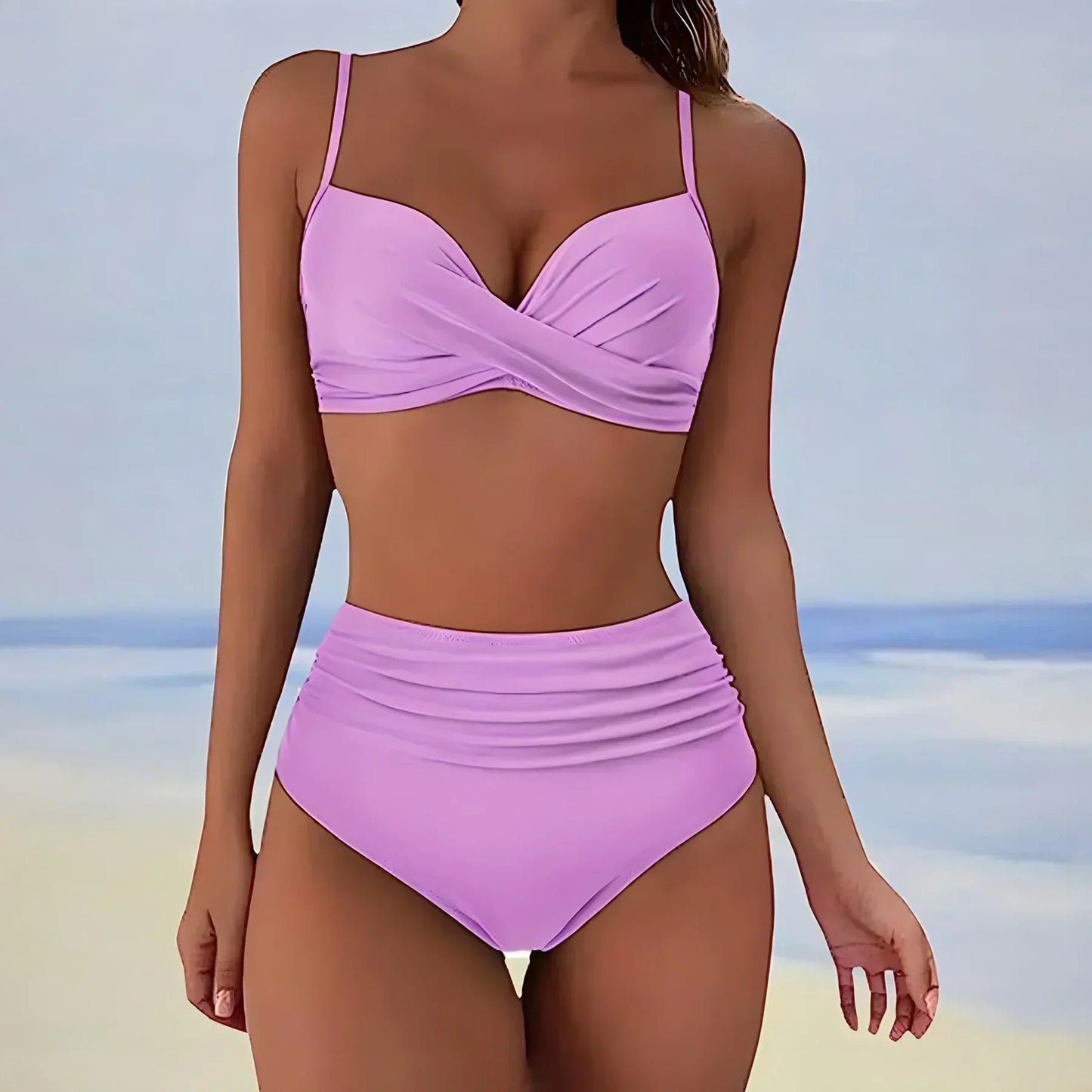 Street-Wave Women High Waist Bikini Bottom Ruched Sides Full Coverage