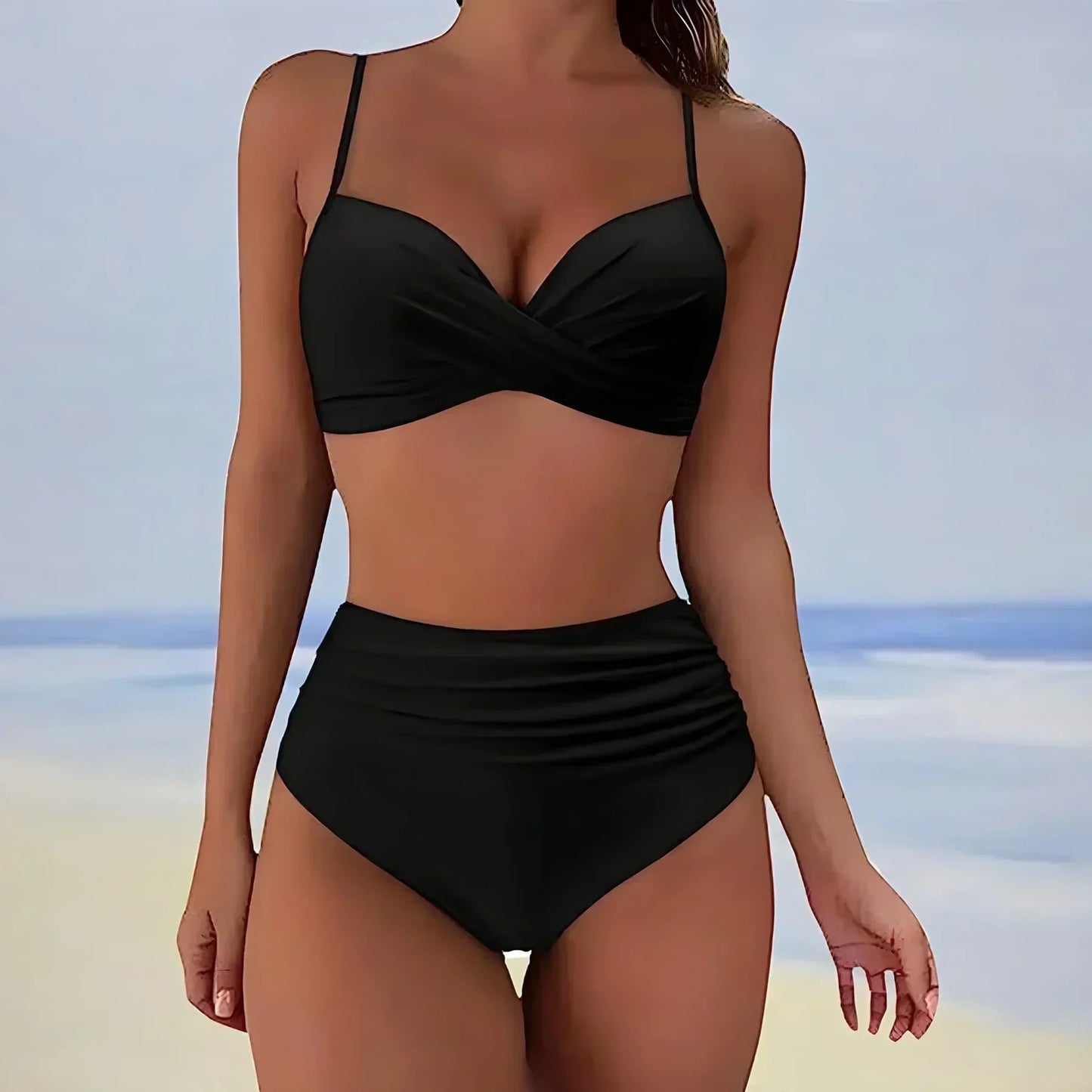 Street-Wave Women High Waist Bikini Bottom Ruched Sides Full Coverage