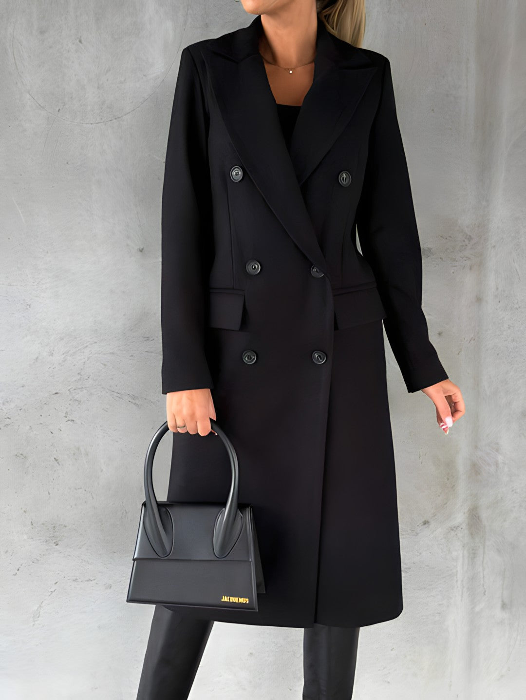 Street-Wave Wool Blend Long Coat For Women With Double Breasted Front And Revers Lapel