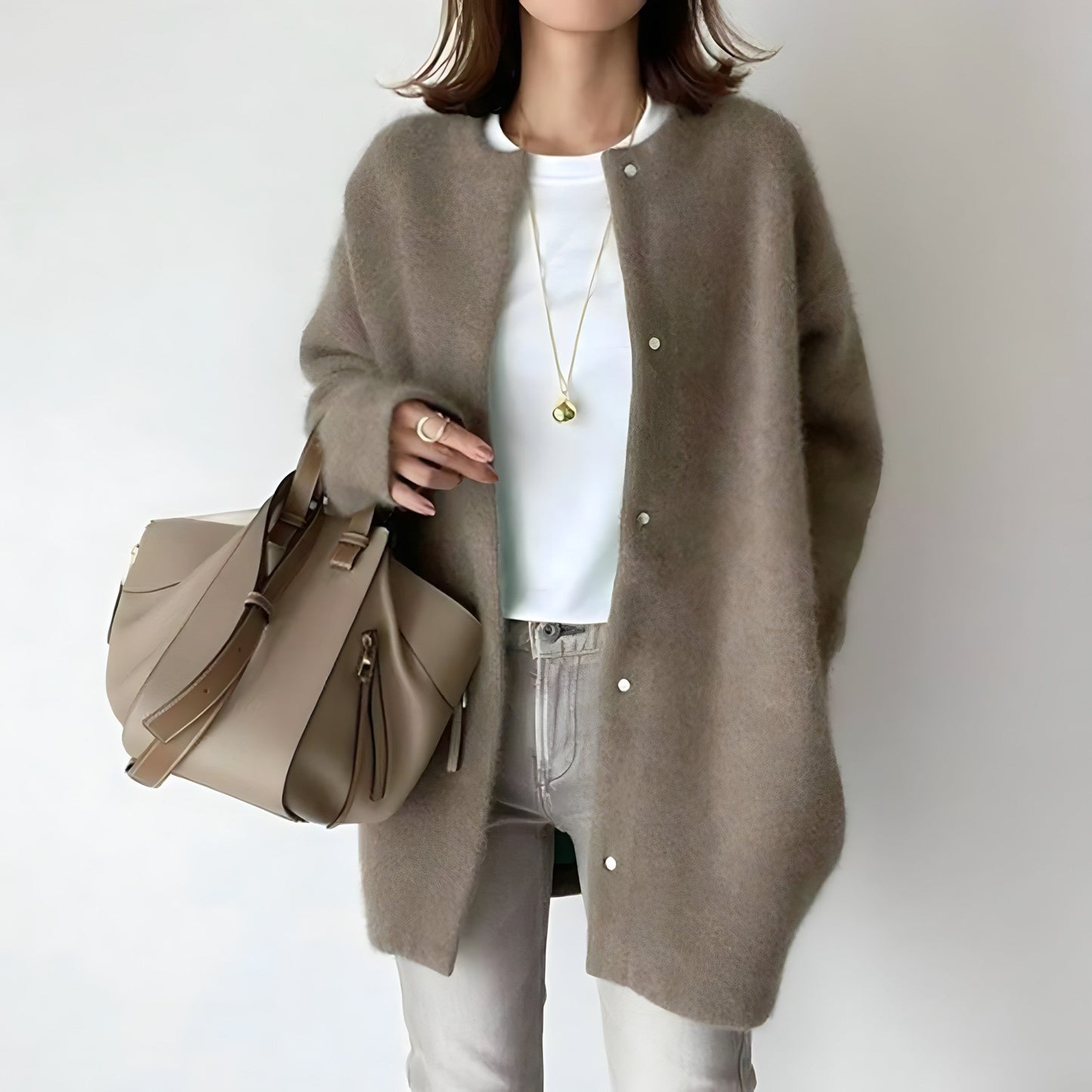 Street-wave Button-Front Knit Cardigan For Women Soft Cozy Camel Layering Piece Effortless Chic