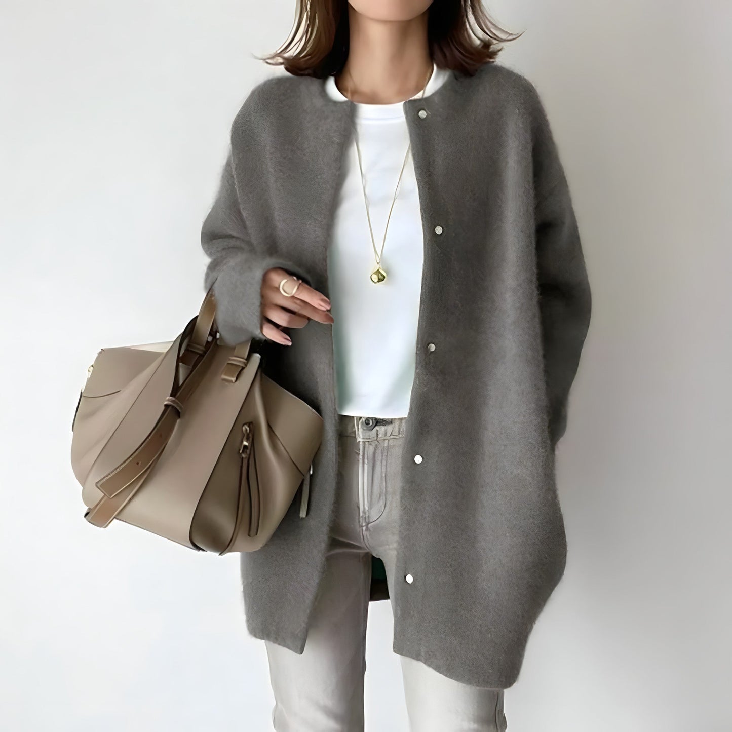 Street-wave Button-Front Knit Cardigan For Women Soft Cozy Camel Layering Piece Effortless Chic