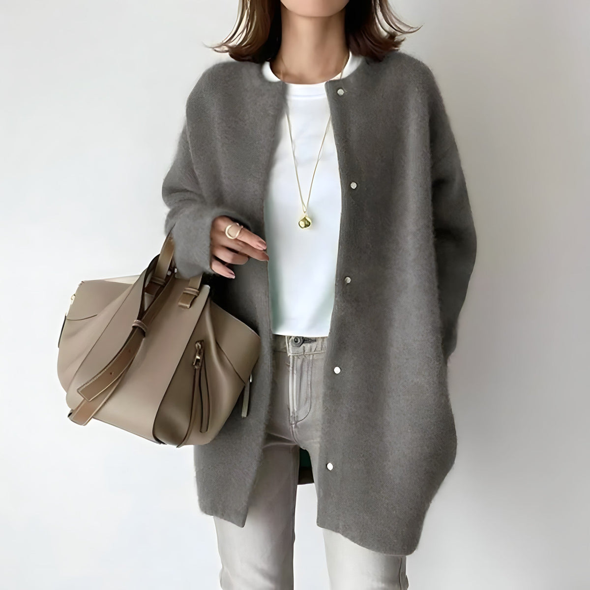 Street-wave Button-Front Knit Cardigan For Women Soft Cozy Camel Layering Piece Effortless Chic