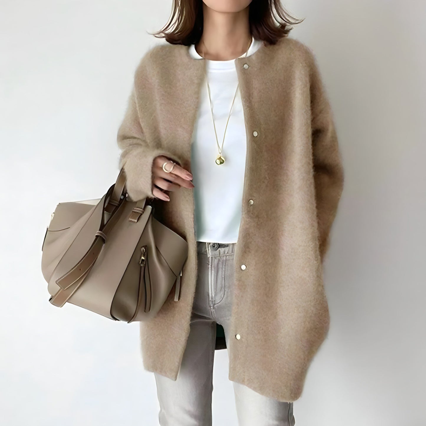 Street-wave Button-Front Knit Cardigan For Women Soft Cozy Camel Layering Piece Effortless Chic