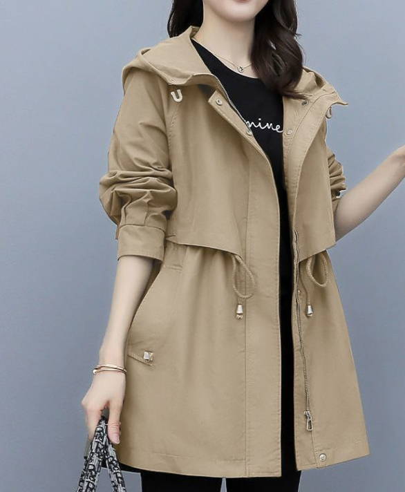 Street-wave Waterproof Hooded Trench Coat For Women Long Length All-Weather Protection Chic Everyday Outerwear