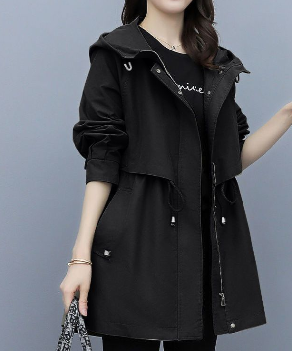 Street-wave Waterproof Hooded Trench Coat For Women Long Length All-Weather Protection Chic Everyday Outerwear