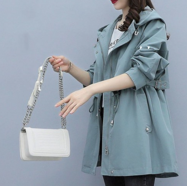 Street-wave Waterproof Hooded Trench Coat For Women Long Length All-Weather Protection Chic Everyday Outerwear