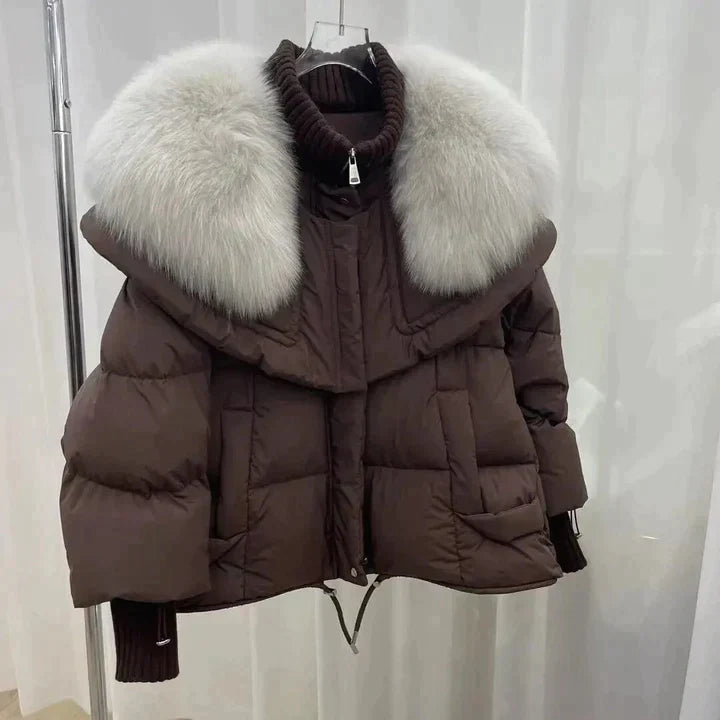 Street Wave Puffer Jacket For Women With Lux Fur Collar Warm Insulated Coat For Winter