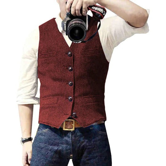 Street-Wave Men's Denim Vest With Button Closure And Practical Pockets For Versatile Casual Layering