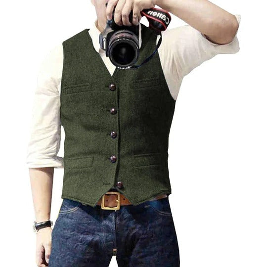 Street-Wave Men's Denim Vest With Button Closure And Practical Pockets For Versatile Casual Layering