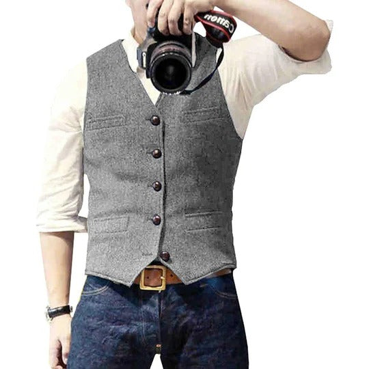 Street-Wave Men's Denim Vest With Button Closure And Practical Pockets For Versatile Casual Layering