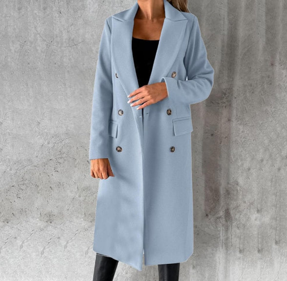 Streetwave Long Camel Coat For Women Double Breasted Wool Blend Warm Cozy Fit Chic Style