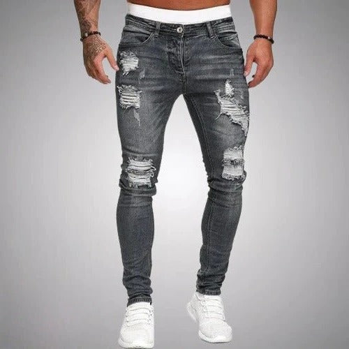Street-Wave Slim Fit Ripped Jeans Distressed Denim For Modern Casual Wear And Everyday Styling