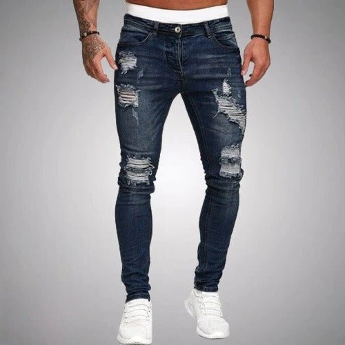 Street-Wave Slim Fit Ripped Jeans Distressed Denim For Modern Casual Wear And Everyday Styling