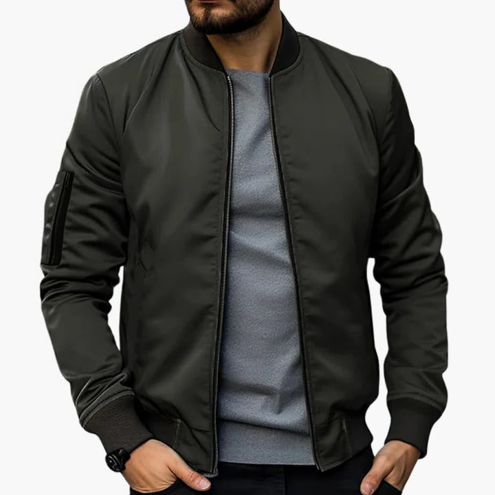 Men's Bomber Jacket With Modern Slim Fit And Lined Interior For Transitional Seasons