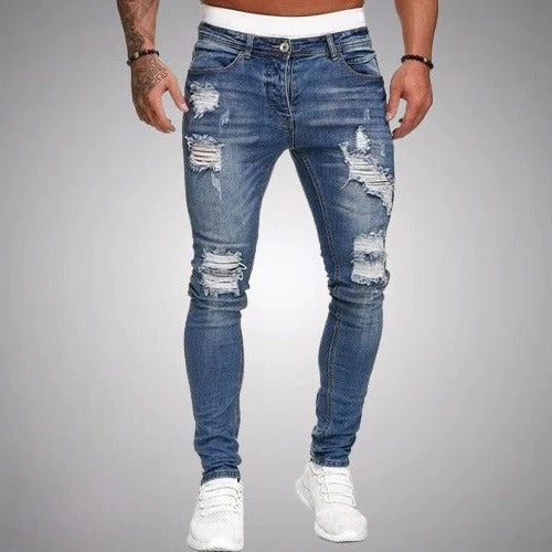 Street-Wave Slim Fit Ripped Jeans Distressed Denim For Modern Casual Wear And Everyday Styling