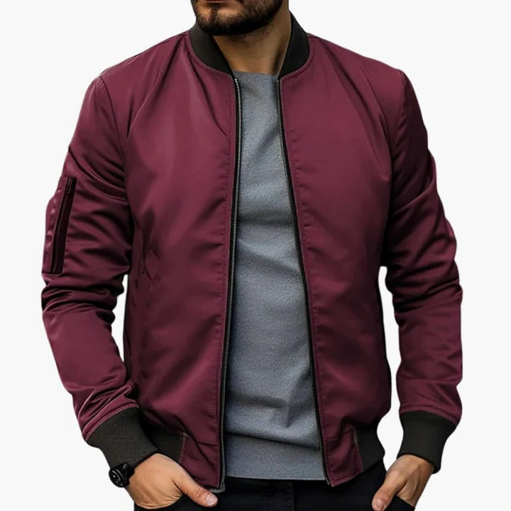 Men's Bomber Jacket With Modern Slim Fit And Lined Interior For Transitional Seasons