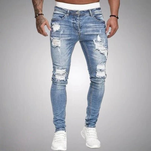 Street-Wave Slim Fit Ripped Jeans Distressed Denim For Modern Casual Wear And Everyday Styling