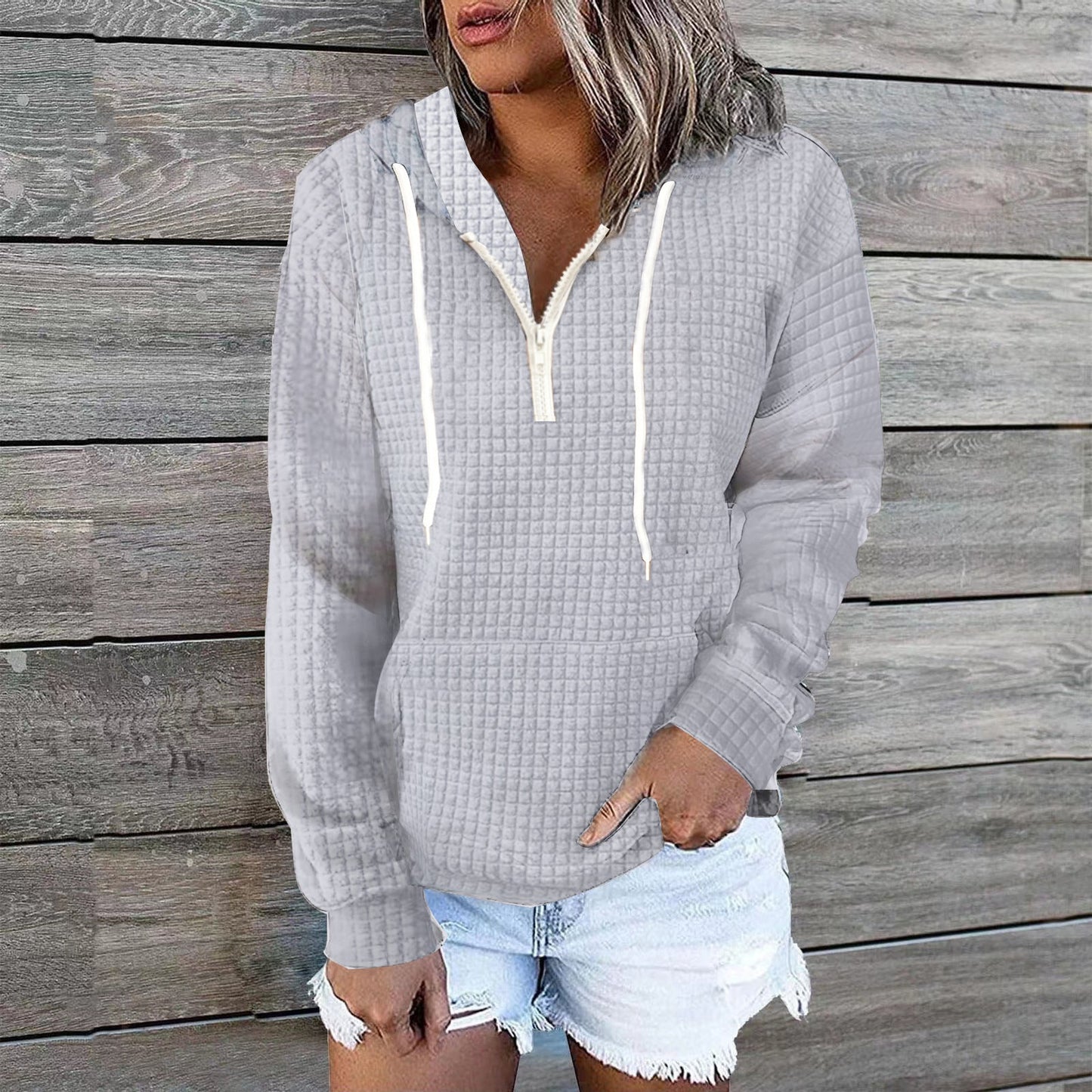 Street-Wave Women's Zip Hoodie Cozy Waffle Knit Casual Comfort And Effortless Style For Everyday Wear