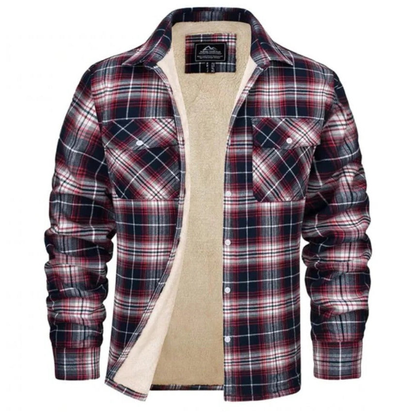 Street-Wave Men's Black and White Plaid Flannel Shirt with Fleece Lining Long Sleeve Button Front