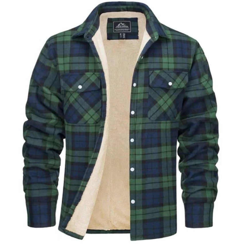 Street-Wave Men's Black and White Plaid Flannel Shirt with Fleece Lining Long Sleeve Button Front
