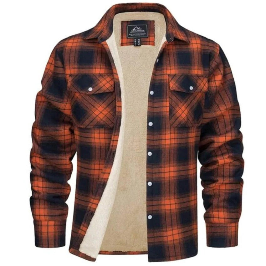 Street-Wave Men's Black and White Plaid Flannel Shirt with Fleece Lining Long Sleeve Button Front