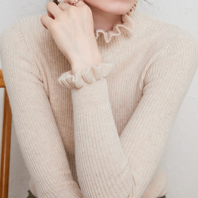 Streetwave Cashmere Turtleneck Sweater With Ruffle Cuffs Ultra Soft Luxurious Warmth For Women