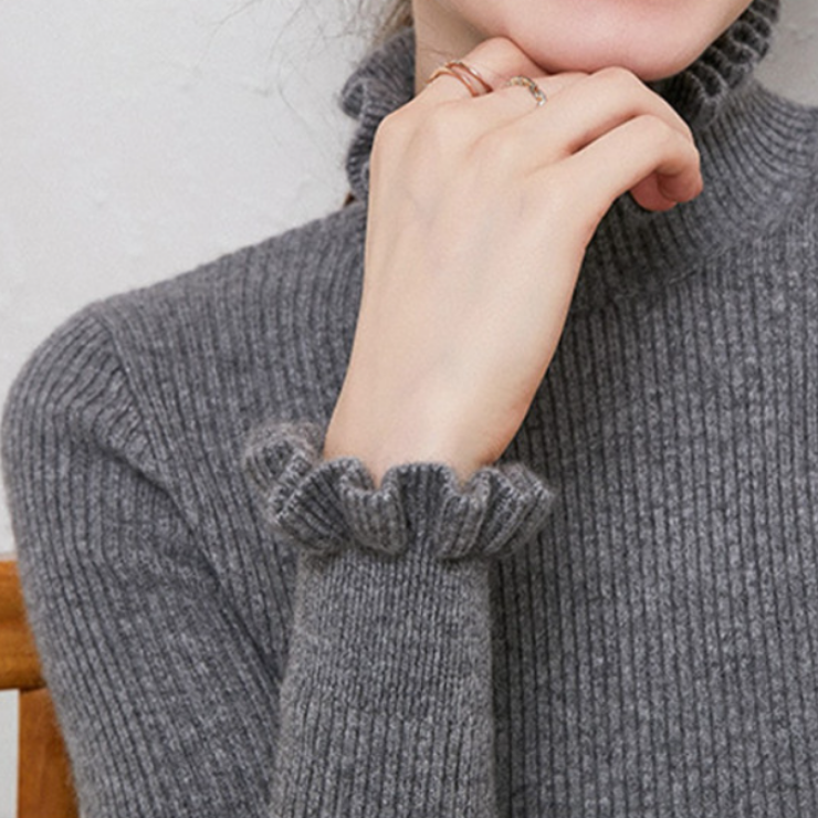 Streetwave Cashmere Turtleneck Sweater With Ruffle Cuffs Ultra Soft Luxurious Warmth For Women