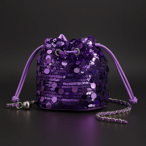 Street-Wave Carmelle Sequin Bag - Hand Embellished Cascading Sequins With Metallic Drawstring For Dazzling Night Out
