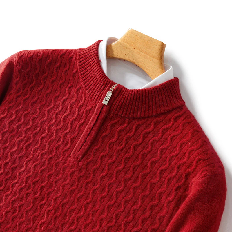 Levano Cashmere Half Zip Sweater for Men with Cable Knit Texture Soft Lightweight Layering by Street-Wave