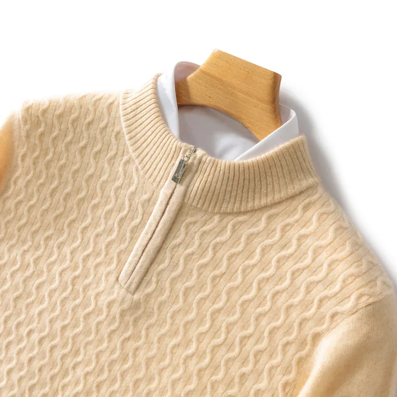 Levano Cashmere Half Zip Sweater for Men with Cable Knit Texture Soft Lightweight Layering by Street-Wave