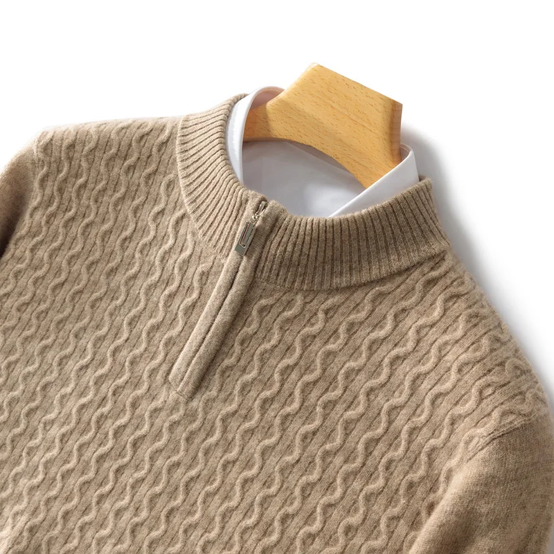 Levano Cashmere Half Zip Sweater for Men with Cable Knit Texture Soft Lightweight Layering by Street-Wave