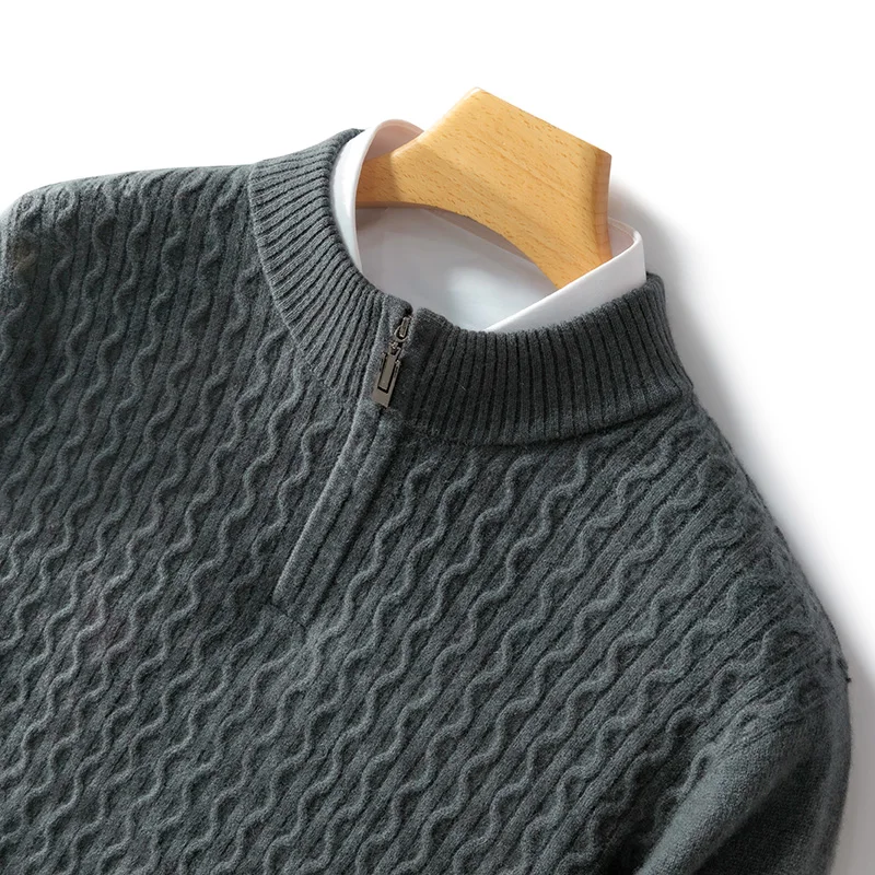 Levano Cashmere Half Zip Sweater for Men with Cable Knit Texture Soft Lightweight Layering by Street-Wave