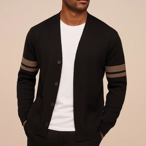Leonardi Knit Cardigan for Men Soft Breathable Knit With Ribbed Trim And Subtle Sleeve Stripes