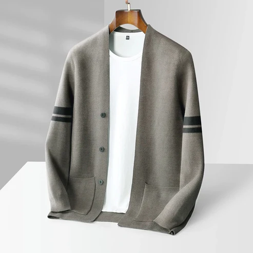 Leonardi Knit Cardigan for Men Soft Breathable Knit With Ribbed Trim And Subtle Sleeve Stripes