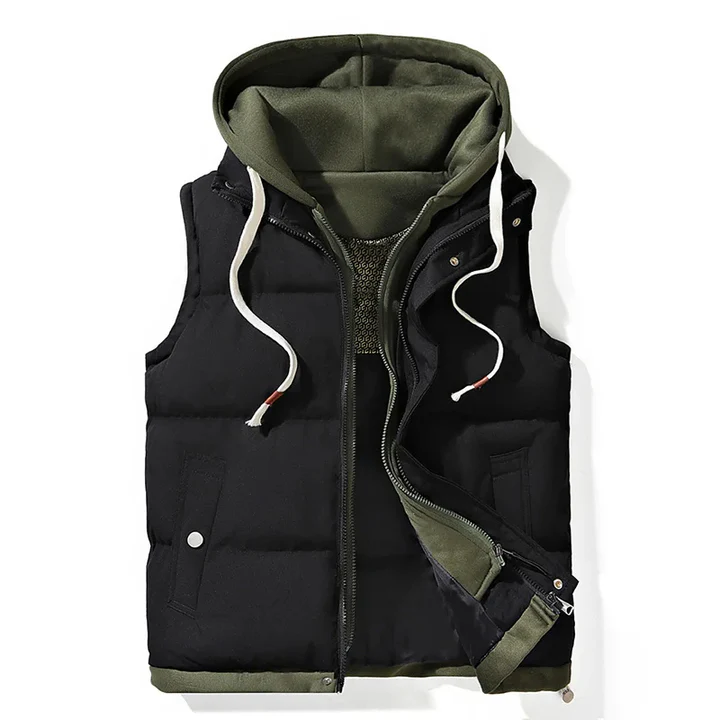 Rinzo Hooded Puffer Gilet For Men Lightweight Insulated Vest With Contrasting Hood Street-Wave