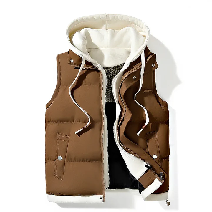 Rinzo Hooded Puffer Gilet For Men Lightweight Insulated Vest With Contrasting Hood Street-Wave
