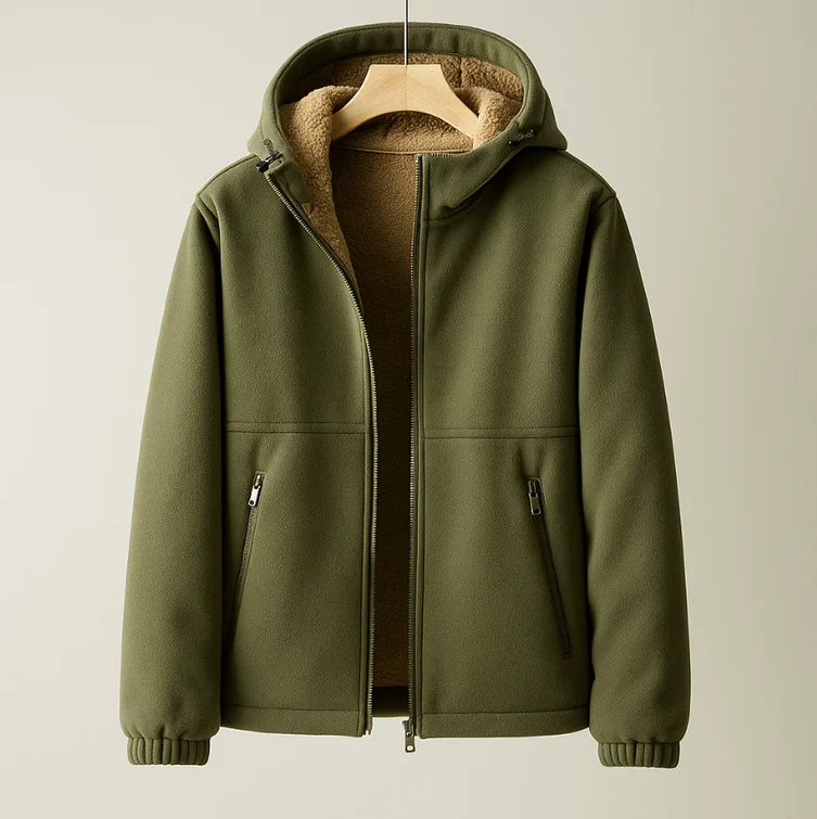 Moro Fleece Hooded Jacket for Men with Cashmere Blend Lining and Structured Outer Shell