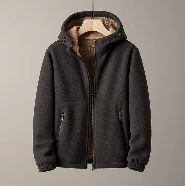 Moro Fleece Hooded Jacket for Men with Cashmere Blend Lining and Structured Outer Shell