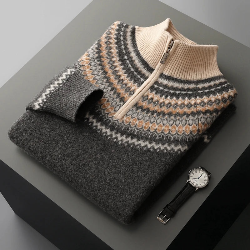 Émaric Half Zip Wool Sweater for Men with Textured Knit and Zip Collar by Street-Wave